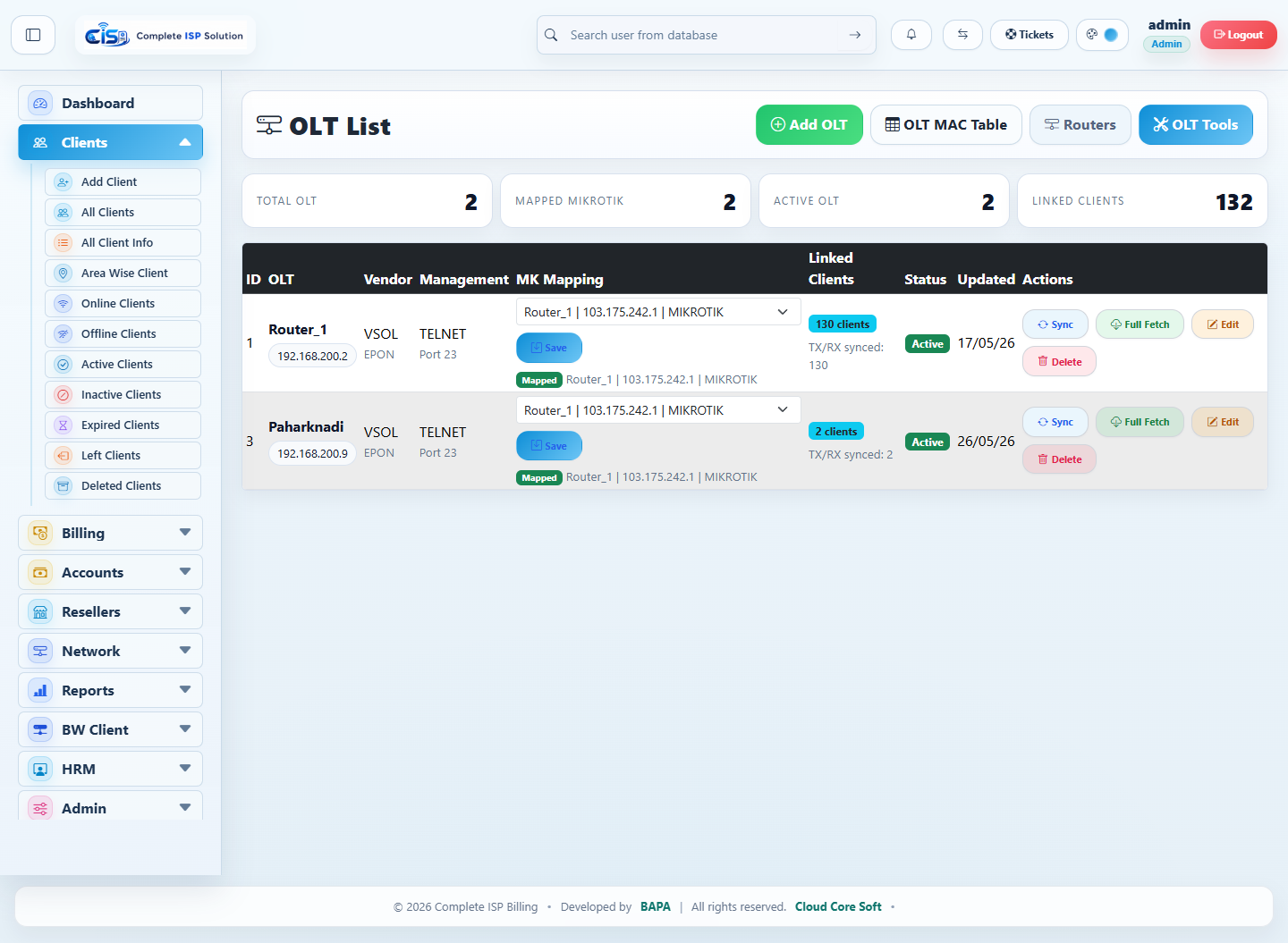 OLT tools module screenshot