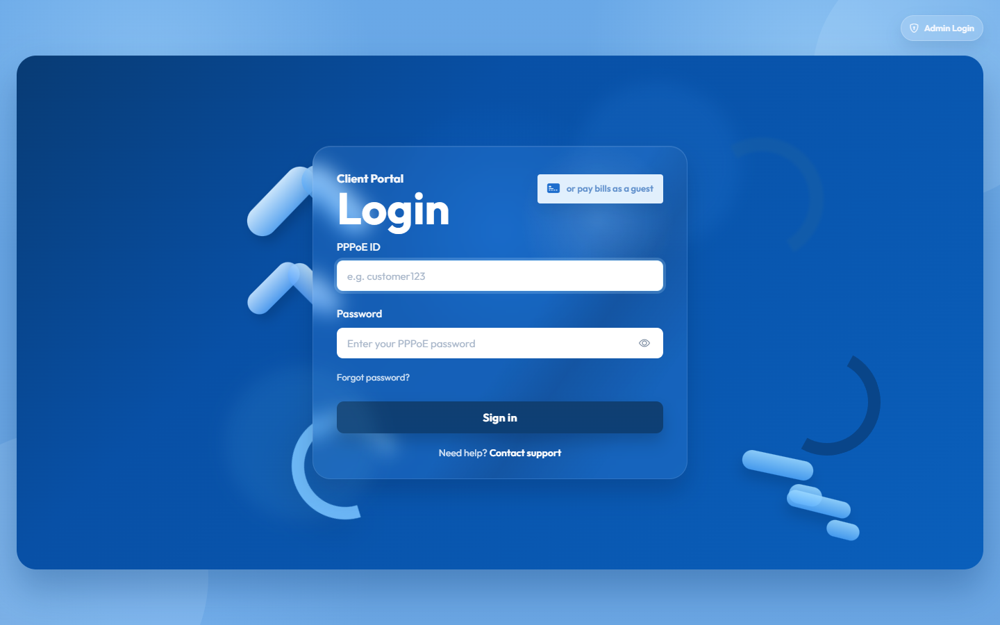 Customer portal login screenshot