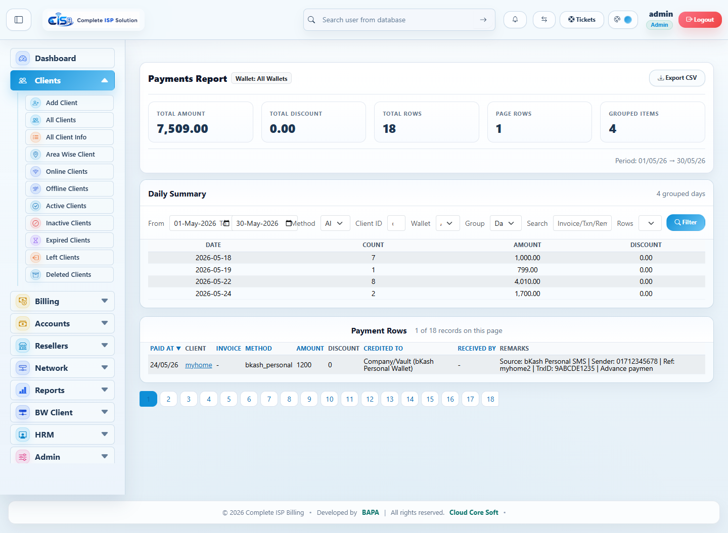 Reports module screenshot