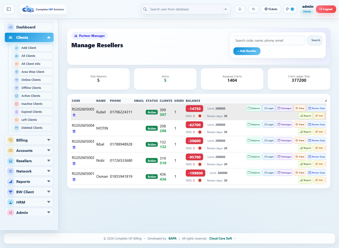 Resellers module screenshot